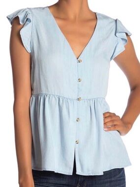 Sanctuary Marcella V-neck Blouse in Light Blue